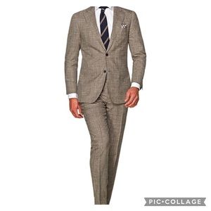 SuitSupply Wool Silk Linen Brown Check Suit